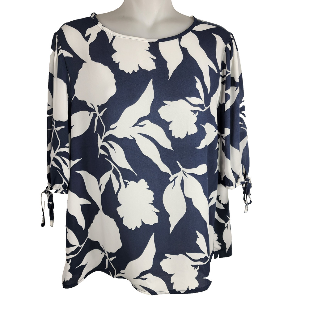 Ann Taylor Womens Mixed Media Top Floral Puff Tie Sleeve Keyhole Career Office M